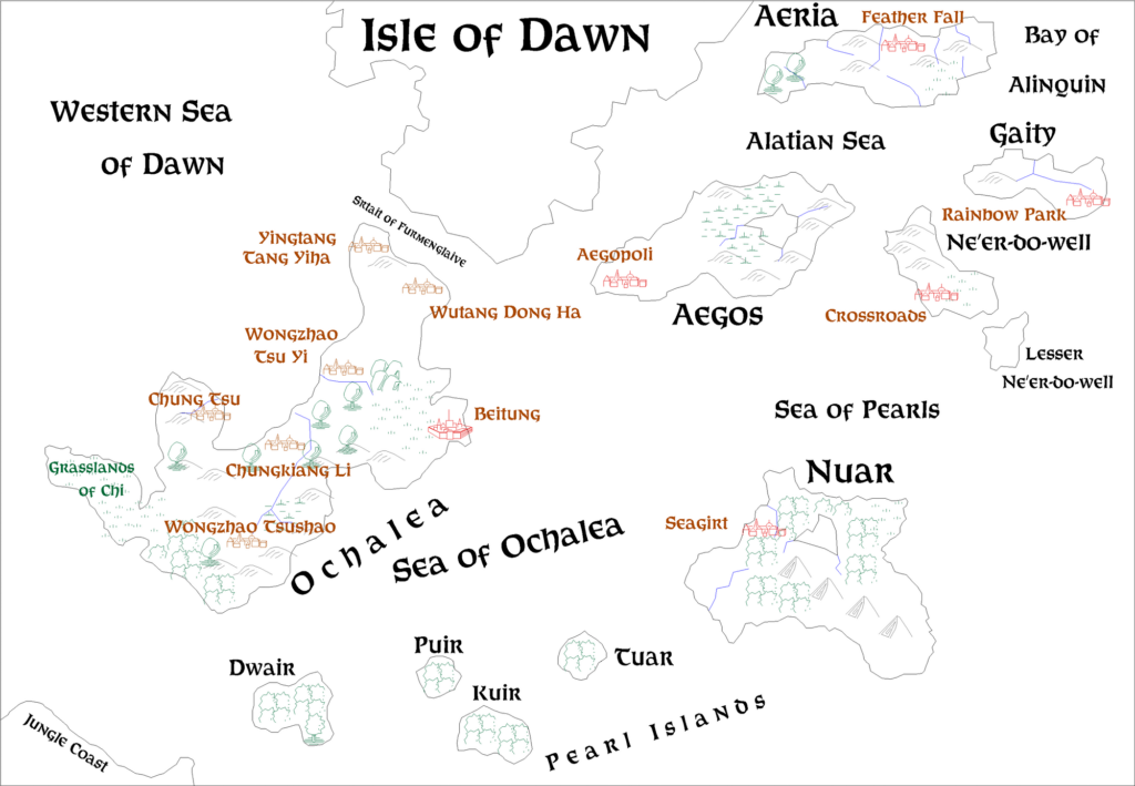 Ochalea, the Pearl Islands, and the Alatian Islands by Aleksei Andrievski, October 1997, with labels changed to Feinen Bold