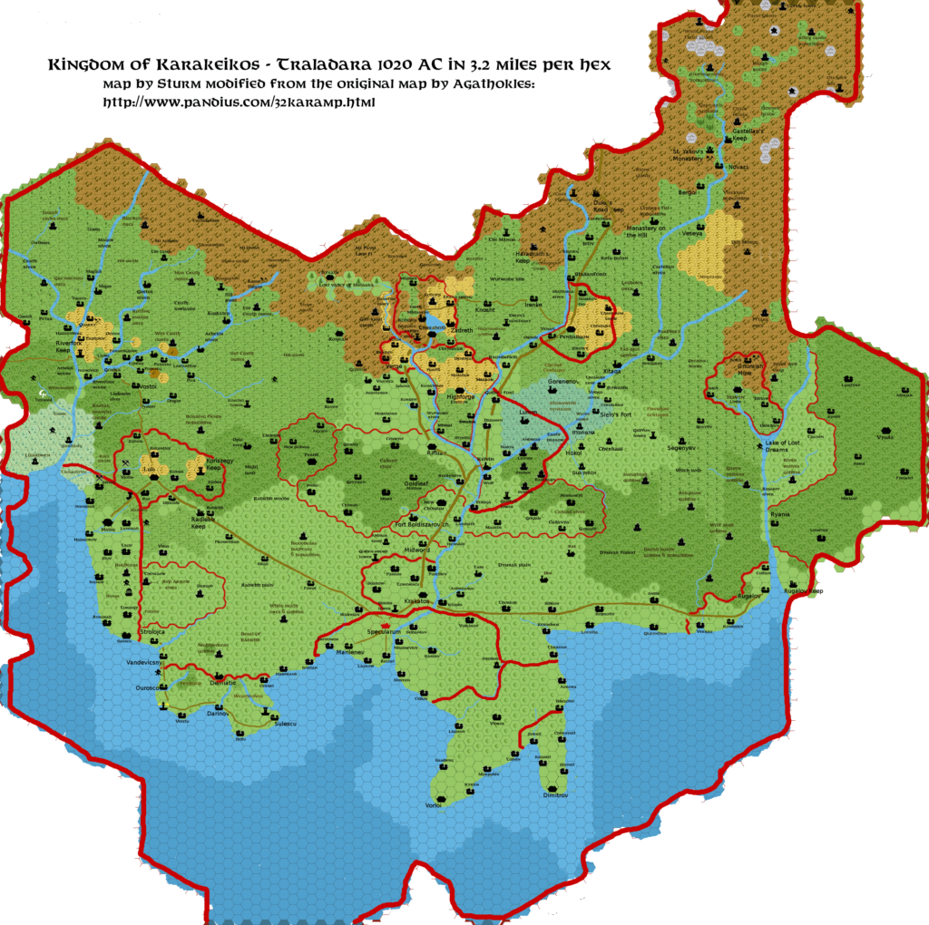 Karameikos, 3.2 miles per hex by Francesco Defferrari, August 2013