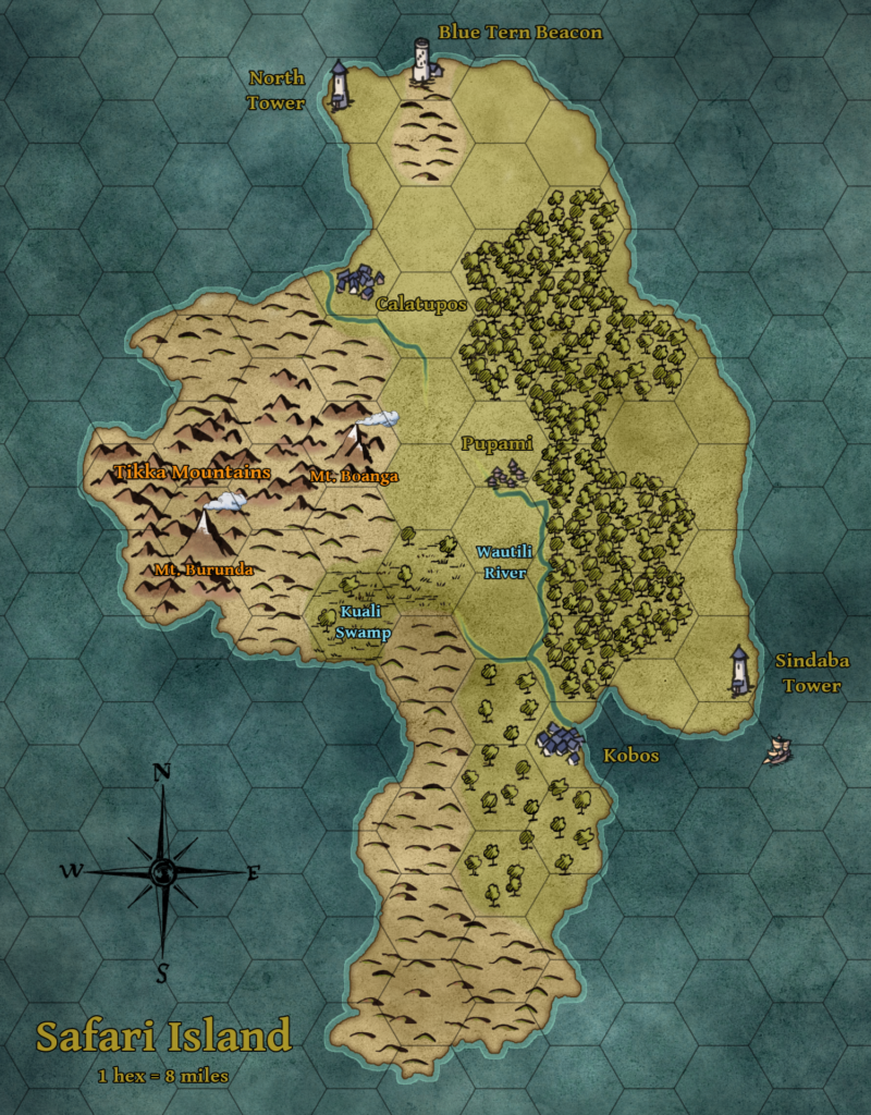 Safari Island, 8 miles per hex by sirjonsnow, January 2021