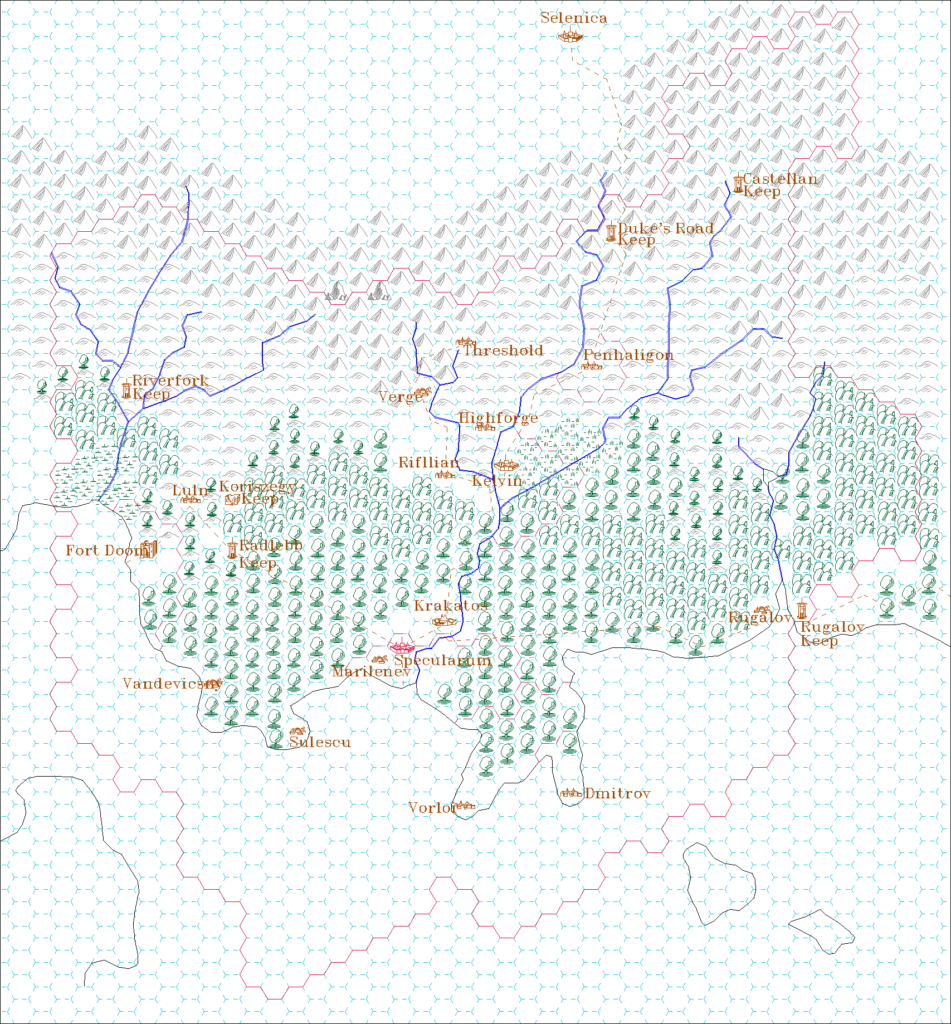 Grand Duchy of Karameikos, 8 miles per hex by Aleksei Andrievski, October 1997