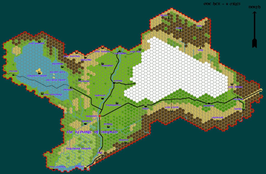 The Republic of Darokin, 8 miles per hex by Tim Roberts, c. July 2001