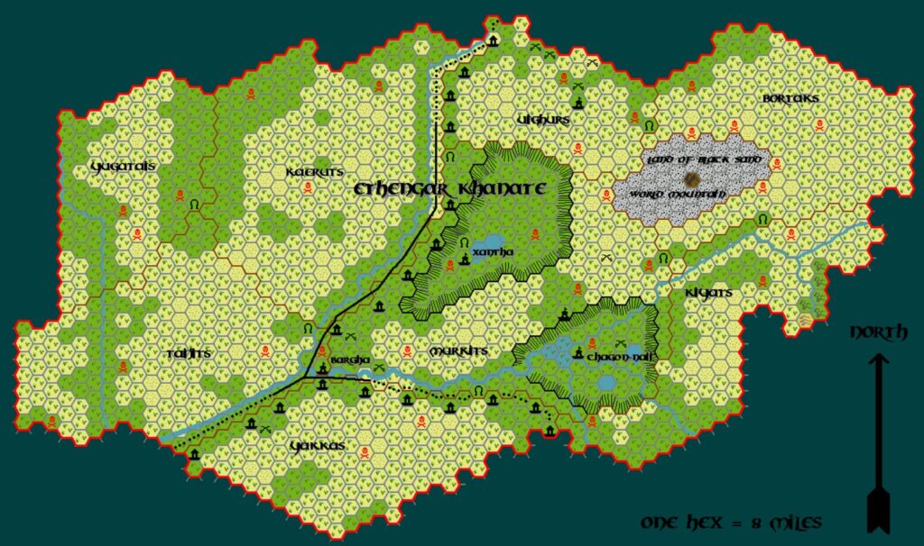 The Ethengar Khanate, 8 miles per hex by Tim Roberts, c. July 2001