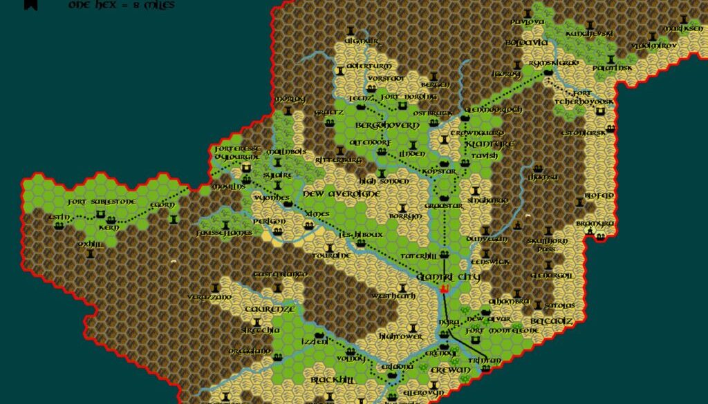 The Principalities of Glantri, 8 miles per hex by Tim Roberts, c. July 2001