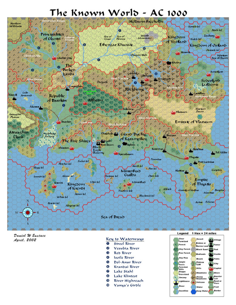 The Known World, 24 miles per hex by Dan Eustace, April 2002