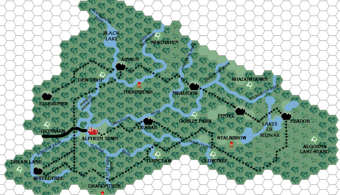 The Kingdom of Alfheim, 8 miles per hex by Estlor, April 2001