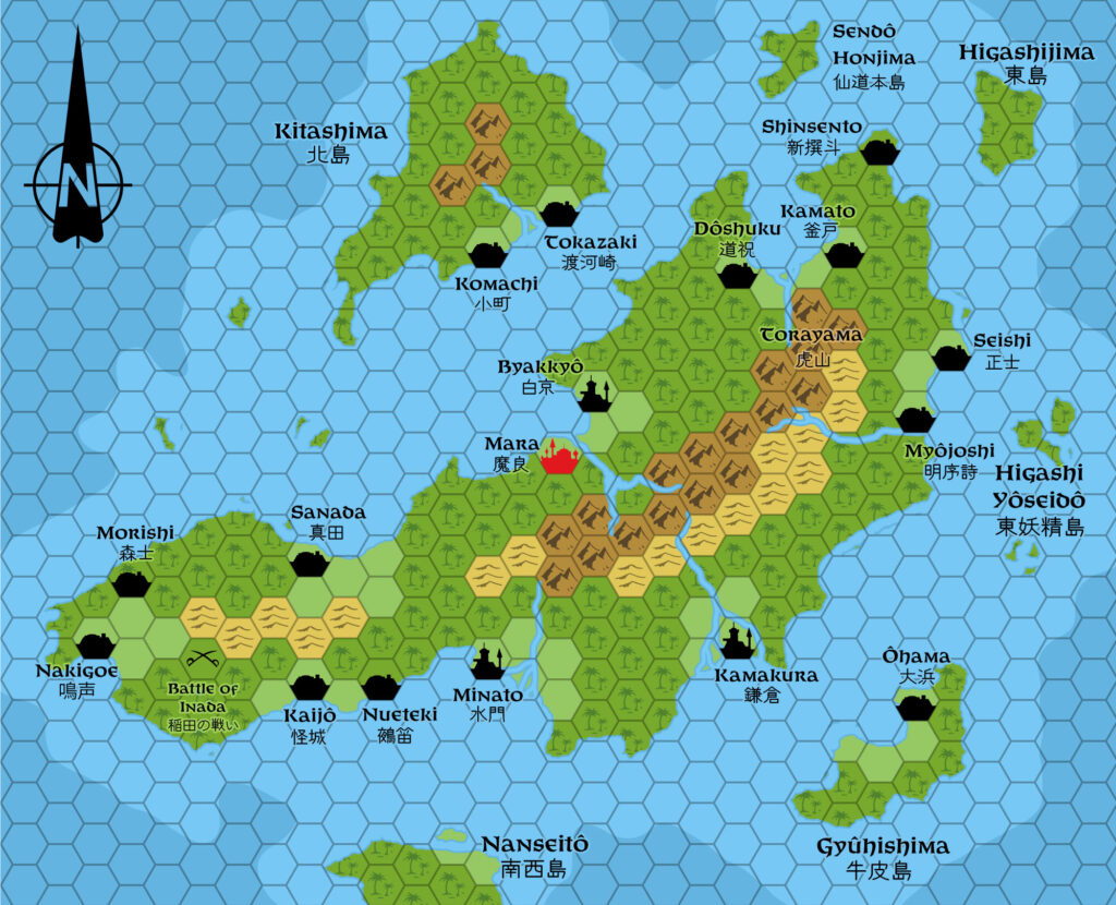 Adjusted replica of Giampaolo Agosta’s Myoshima, 24 miles per hex by Thorfinn Tait, February 2025