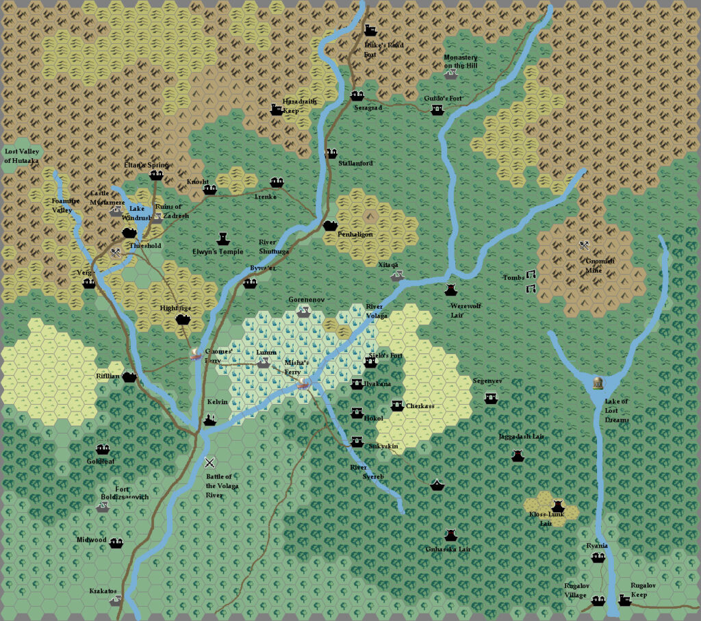 Northeastern Karameikos, 3.4 miles per hex by Giampaolo Agosta, October 2007