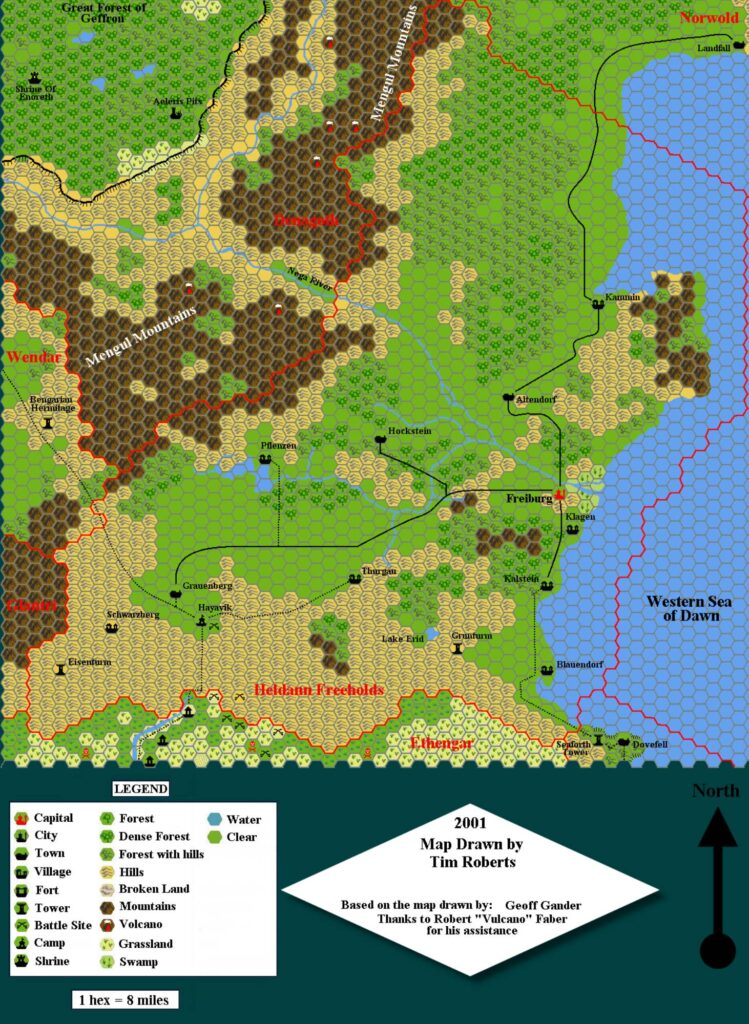 The Heldann Freeholds, 8 miles per hex by Tim Roberts, c. July 2001