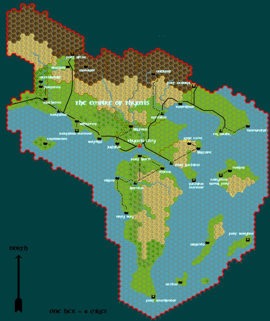 The Empire of Thyatis, 8 miles per hex by Tim Roberts, c. July 2001