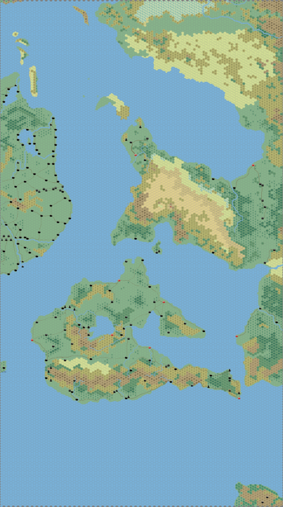 Bellissaria and Esterhold, 24 miles per hex by Andrea Francolini, January 2005 (No Labels Variant)