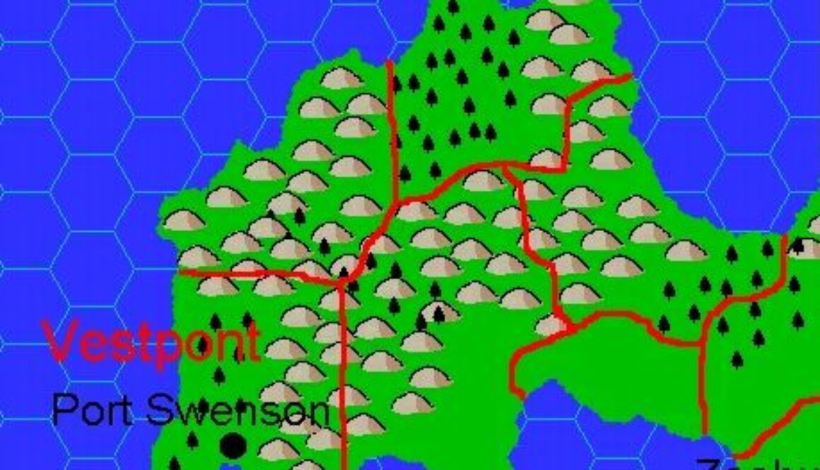 Clan Domain of Vestpont, 8 miles per hex by Jacob Skytte, February 2000