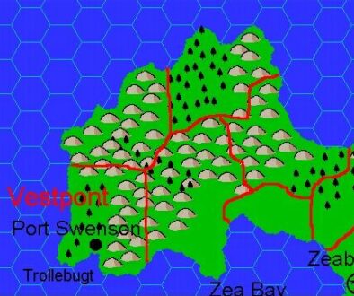 Clan Domain of Vestpont, 8 miles per hex by Jacob Skytte, February 2000