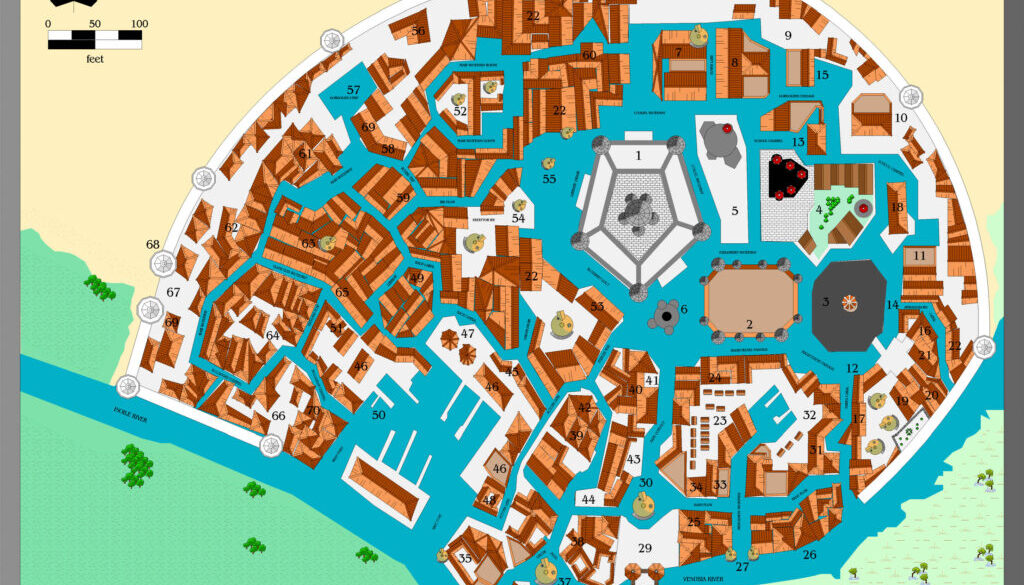 Glantri City by Alan Derek Jones, August 2002, exported in high resolution by Thorfinn Tait, April 2025