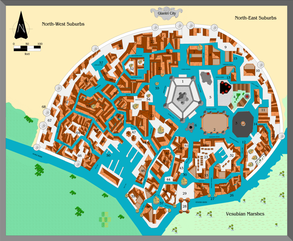 Glantri City by Alan Derek Jones, August 2002, exported in high resolution by Thorfinn Tait, April 2025