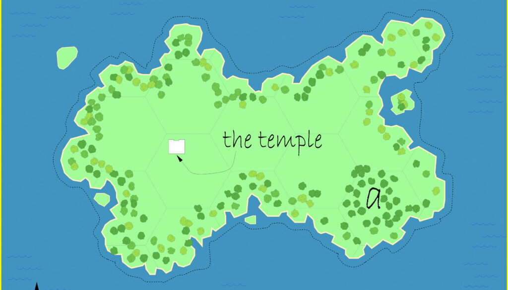 The Island of Lost Dreams, 100 yards per hex by Alan Derek Jones, June 2001, exported in high resolution by Thorfinn Tait, April 2025