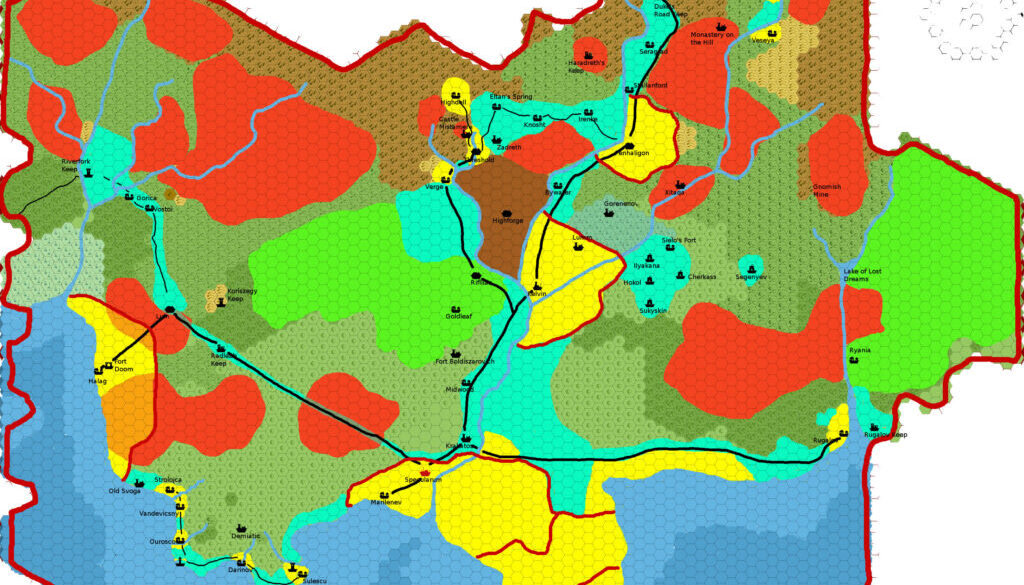 Karameikos Political, 3.2 miles per hex by Giampaolo Agosta, October 2009