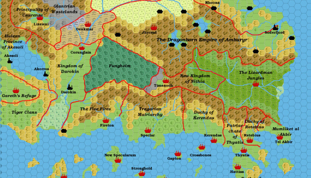 The Known World 2000 AC, 24 miles per hex by Giampaolo Agosta, February 2015