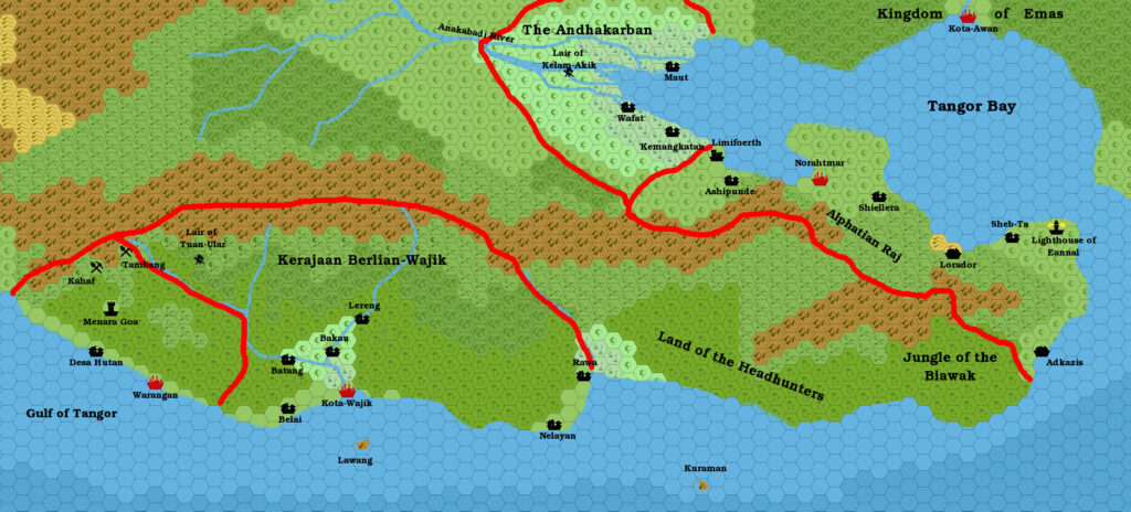The Gulf of Tangor and Tangor Bay areas, 24 miles per hex by Giampaolo Agosta, June 2018