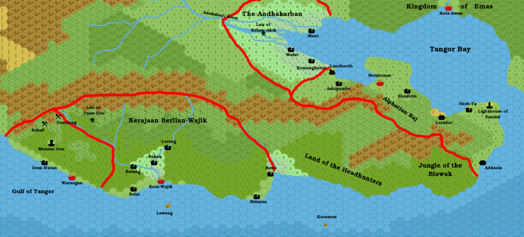 The Gulf of Tangor and Tangor Bay areas, 24 miles per hex by Giampaolo Agosta, June 2018