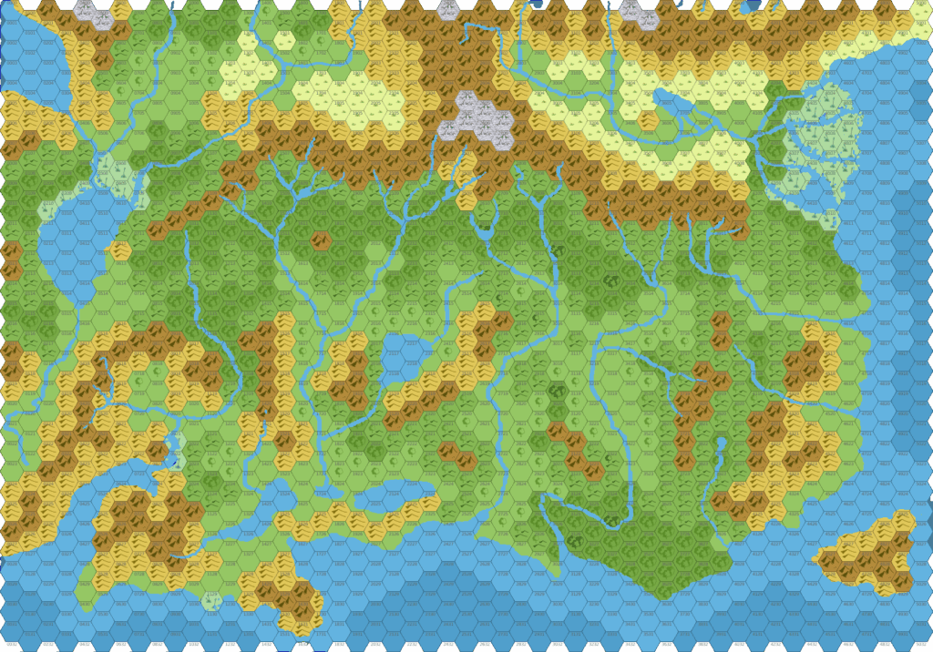 Taymora 2000 BC, 24 miles per hex v2 Players’ Map by Giampaolo Agosta, July 2016