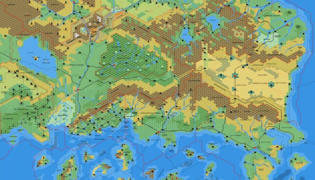 The Known World, 8 miles per hex by Mark Howard, March 2005