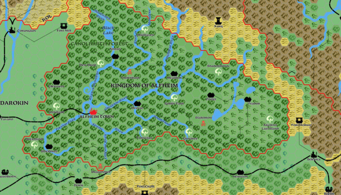 The Kingdom of Alfheim, 8 miles per hex by Mark Howard, May 2019