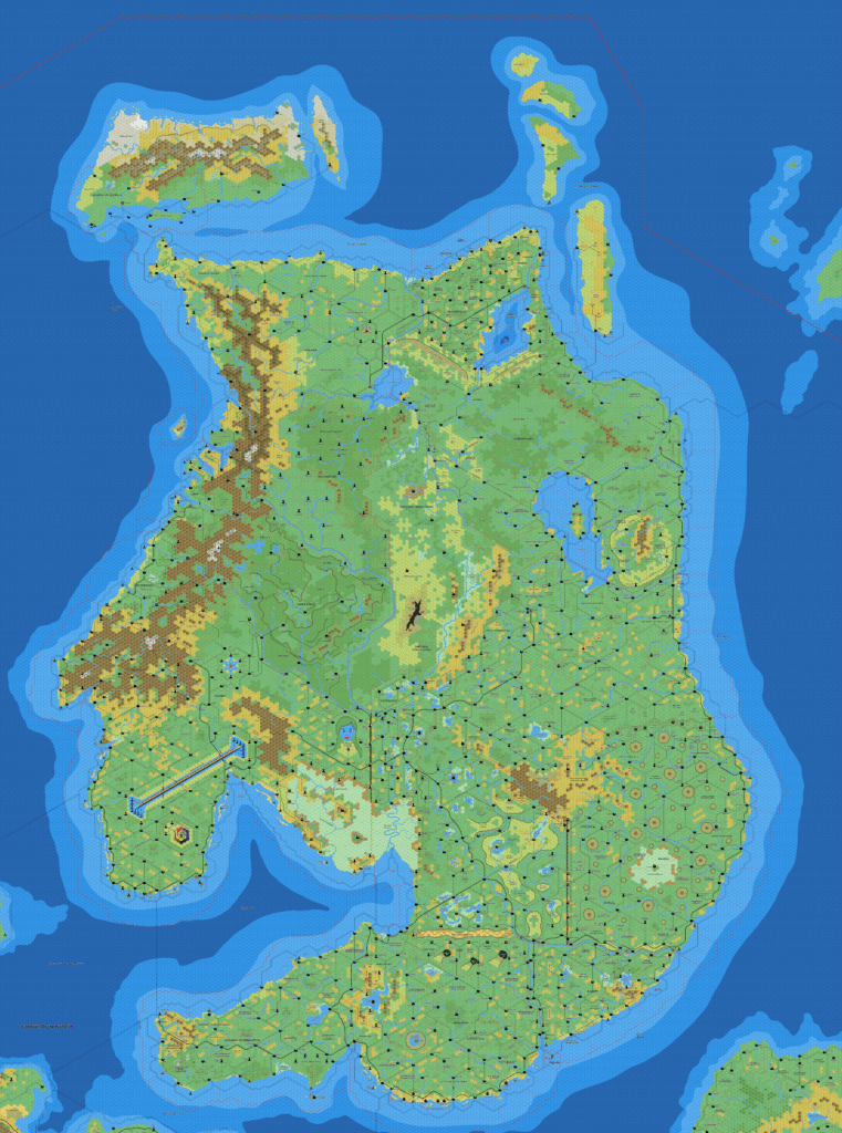 Alphatia, 8 miles per hex by Mark Howard, January 2022