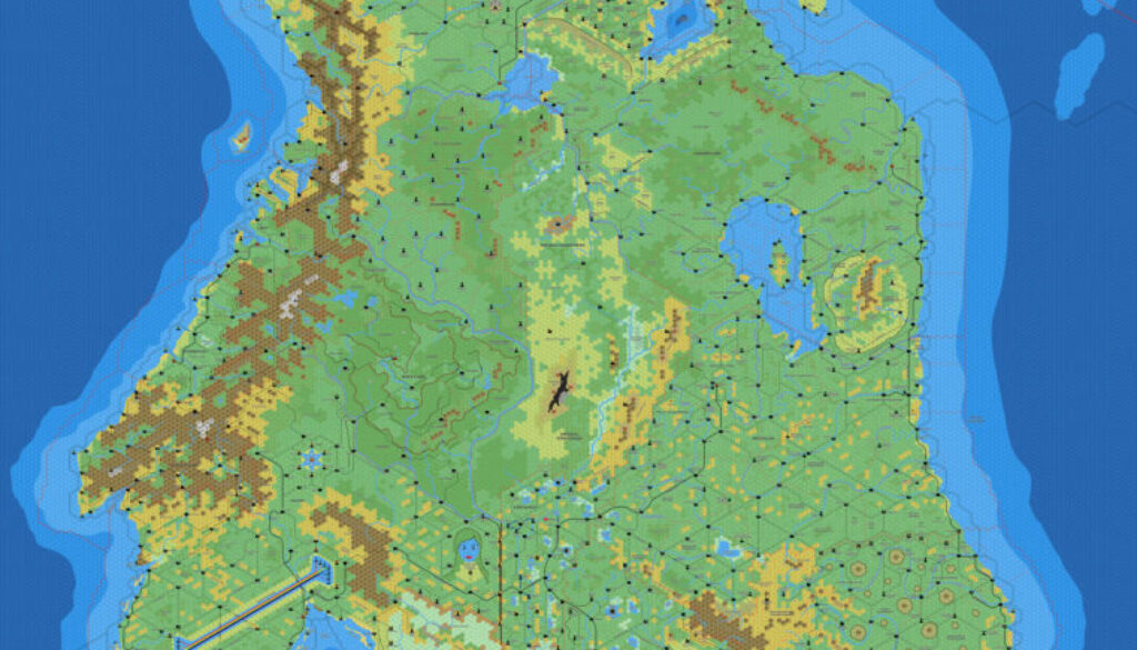 Alphatia, 8 miles per hex by Mark Howard, January 2022
