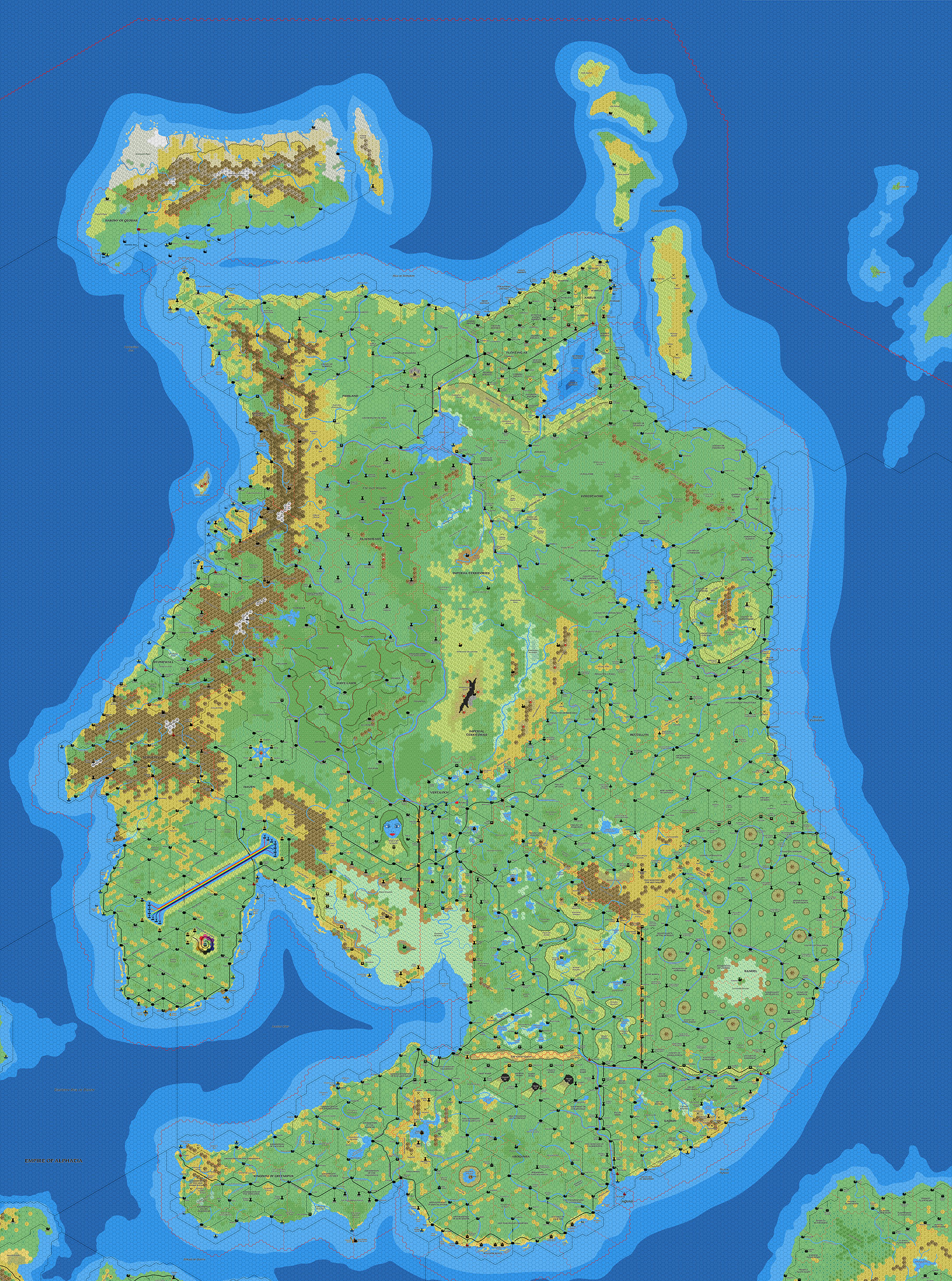 Alphatia, 8 miles per hex by Mark Howard, January 2022