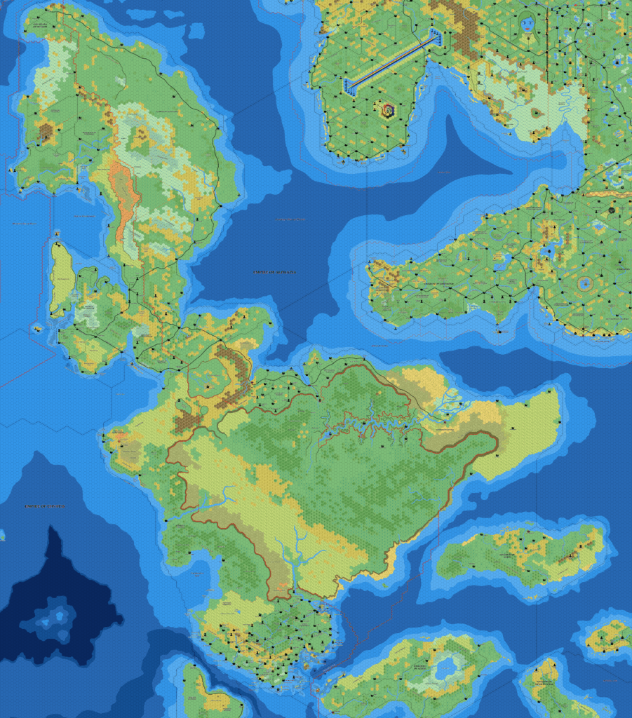 The Isle of Dawn, 8 miles per hex by Mark Howard, January 2022