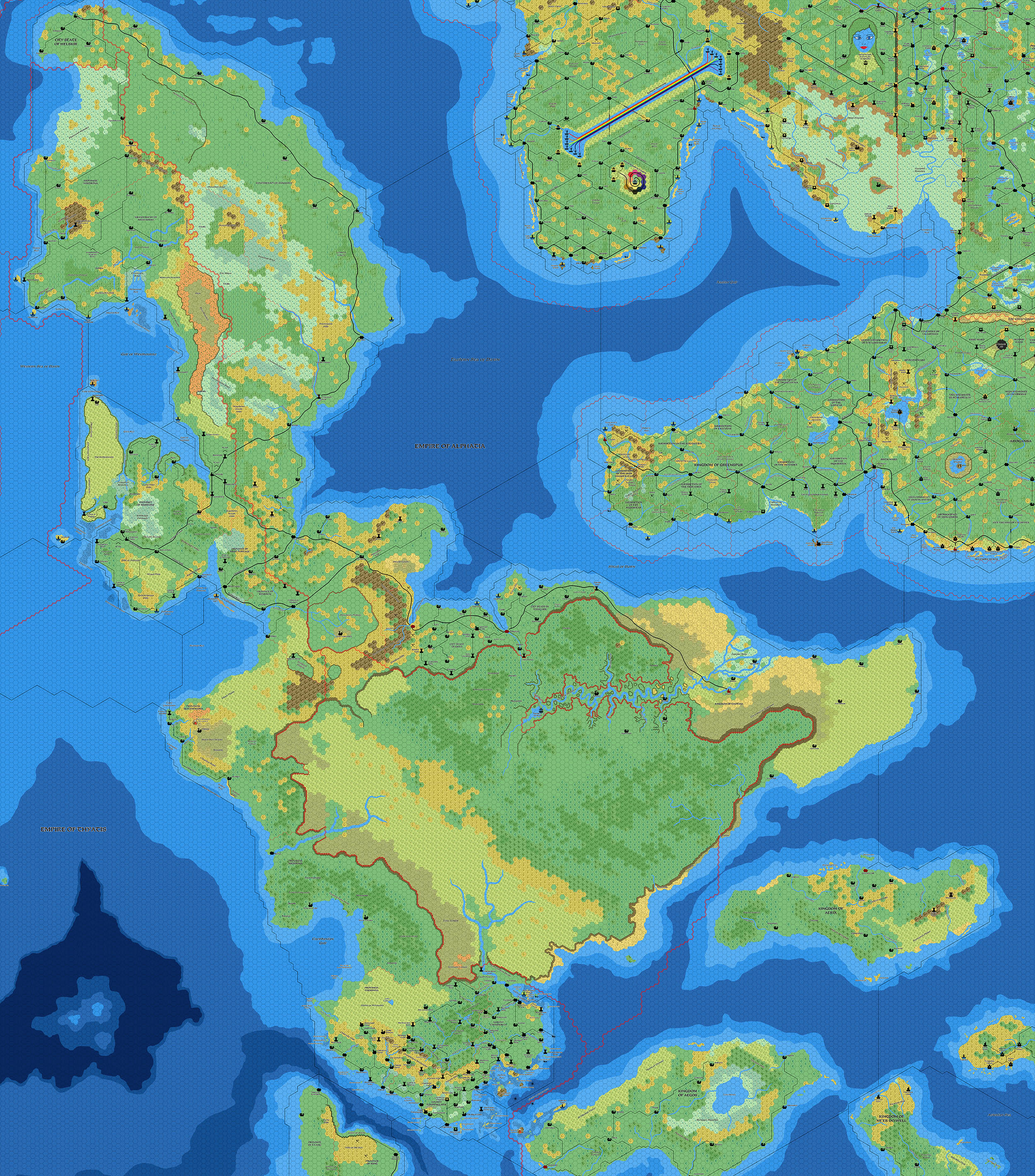 The Isle of Dawn, 8 miles per hex by Mark Howard, January 2022