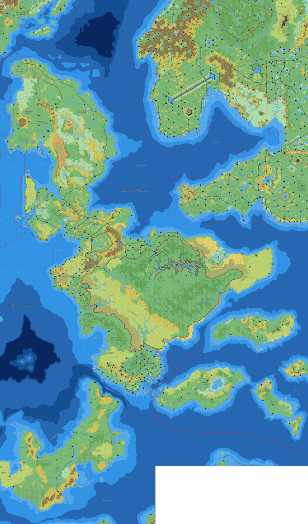 The Isle of Dawn, 8 miles per hex by Mark Howard, July 2025