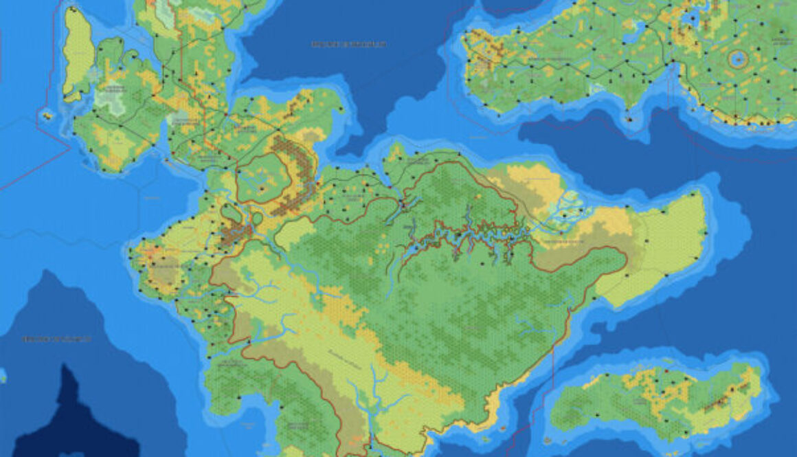 The Isle of Dawn, 8 miles per hex by Mark Howard, July 2025