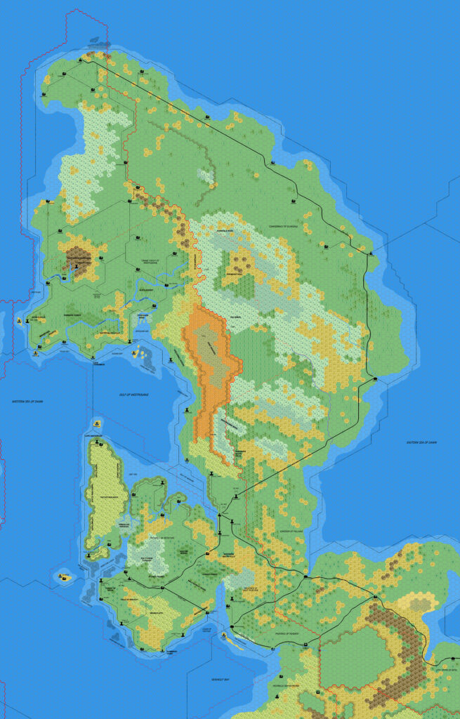 The Northern Isle of Dawn, 8 miles per hex by Mark Howard, September 2006
