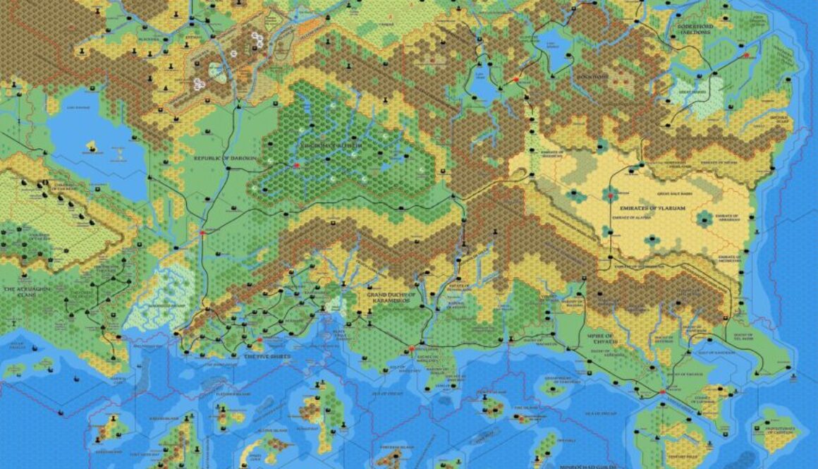 The Known World, 8 miles per hex by Mark Howard, April 2020