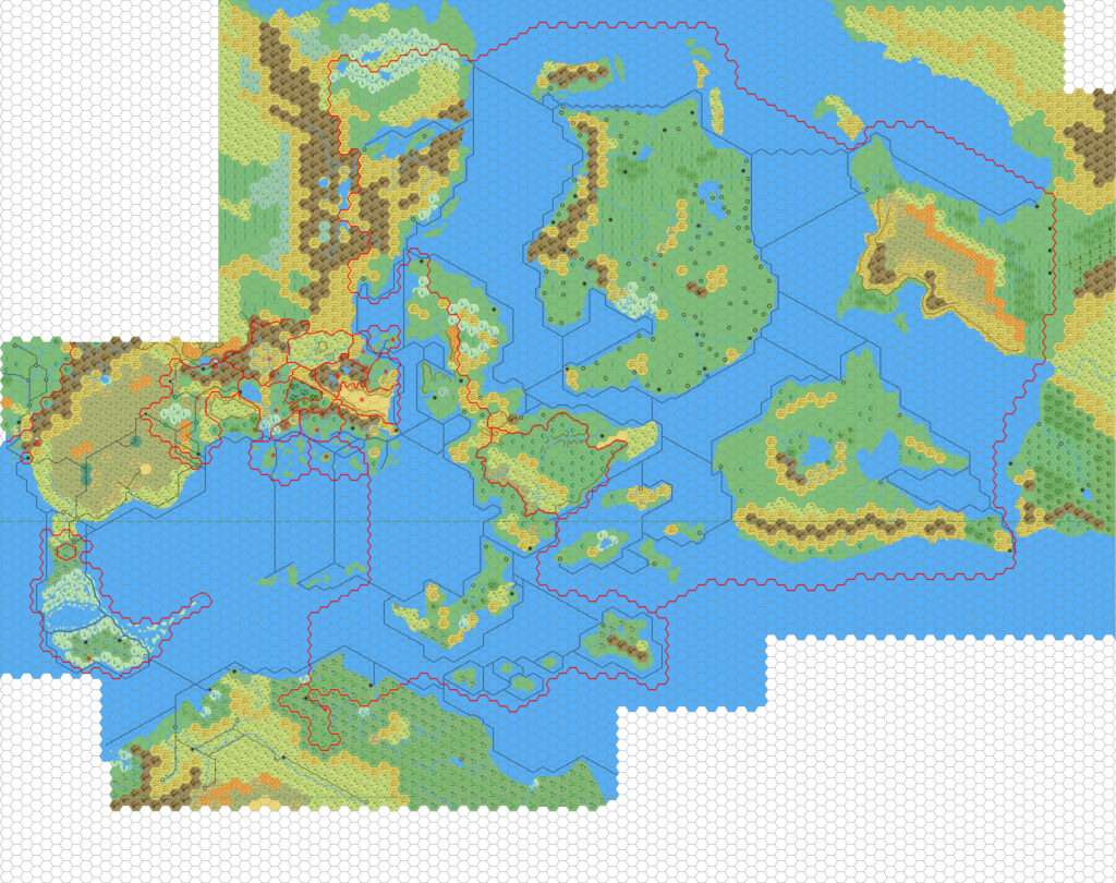 The Known World Region, 72 miles per hex by Mark Howard, June 2005