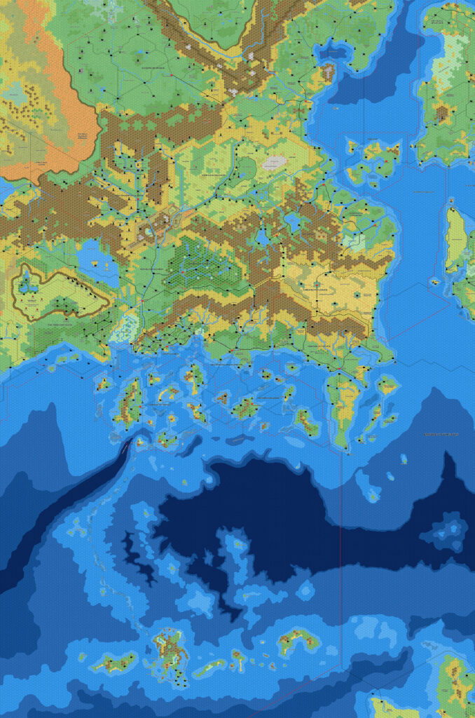 The Known World Region, 8 miles per hex v3 by Mark Howard, April 2021