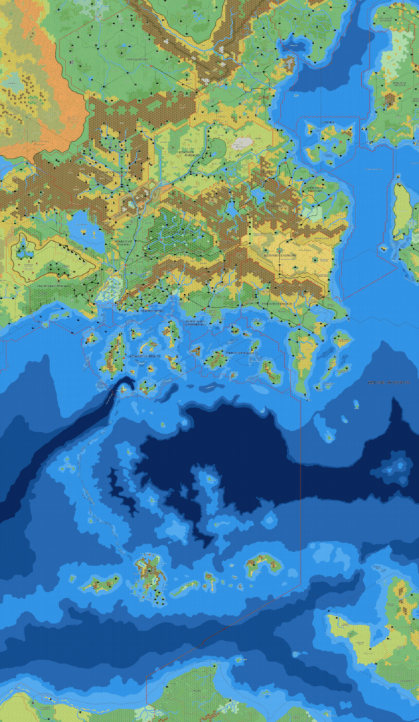 The Known World Region, 8 miles per hex v7 by Mark Howard, July 2025