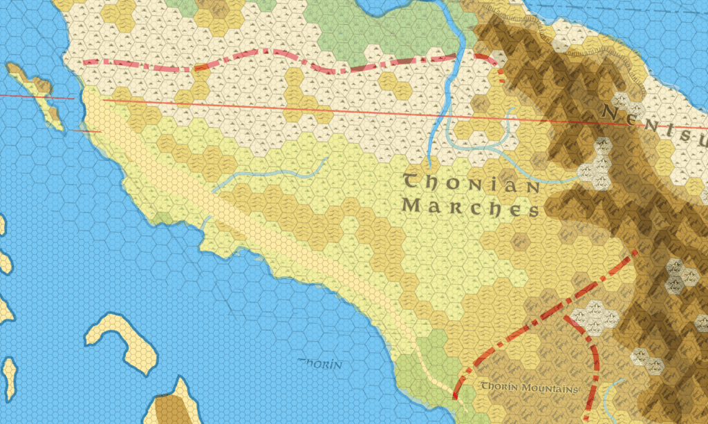 Overlay of Mystara 1985 World Map, 24 miles per hex and Skothar, 72 miles per hex; maps by Thorfinn Tait, arranged by Mark Howard, May 2021
