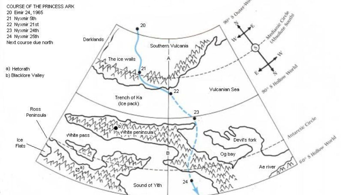 Course map from Voyage of the Princess Ark Part 8, Dragon 161 with annotations by Michele Carpita, July 2005