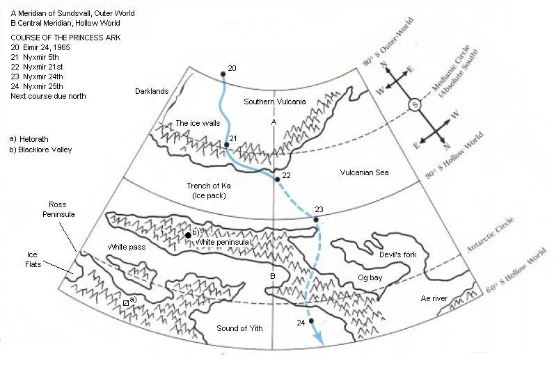 Course map from Voyage of the Princess Ark Part 8, Dragon 161 with annotations by Michele Carpita, July 2005