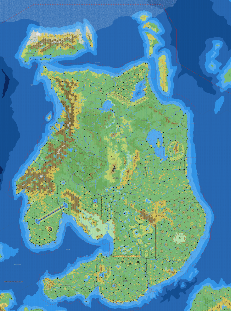Alphatia, 8 miles per hex by Mark Howard, July 2025