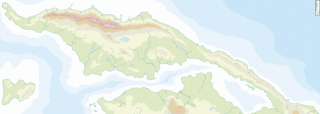 Nentsun Peninsula, 24 miles per hex by Topographic Mark Howard, July 2025