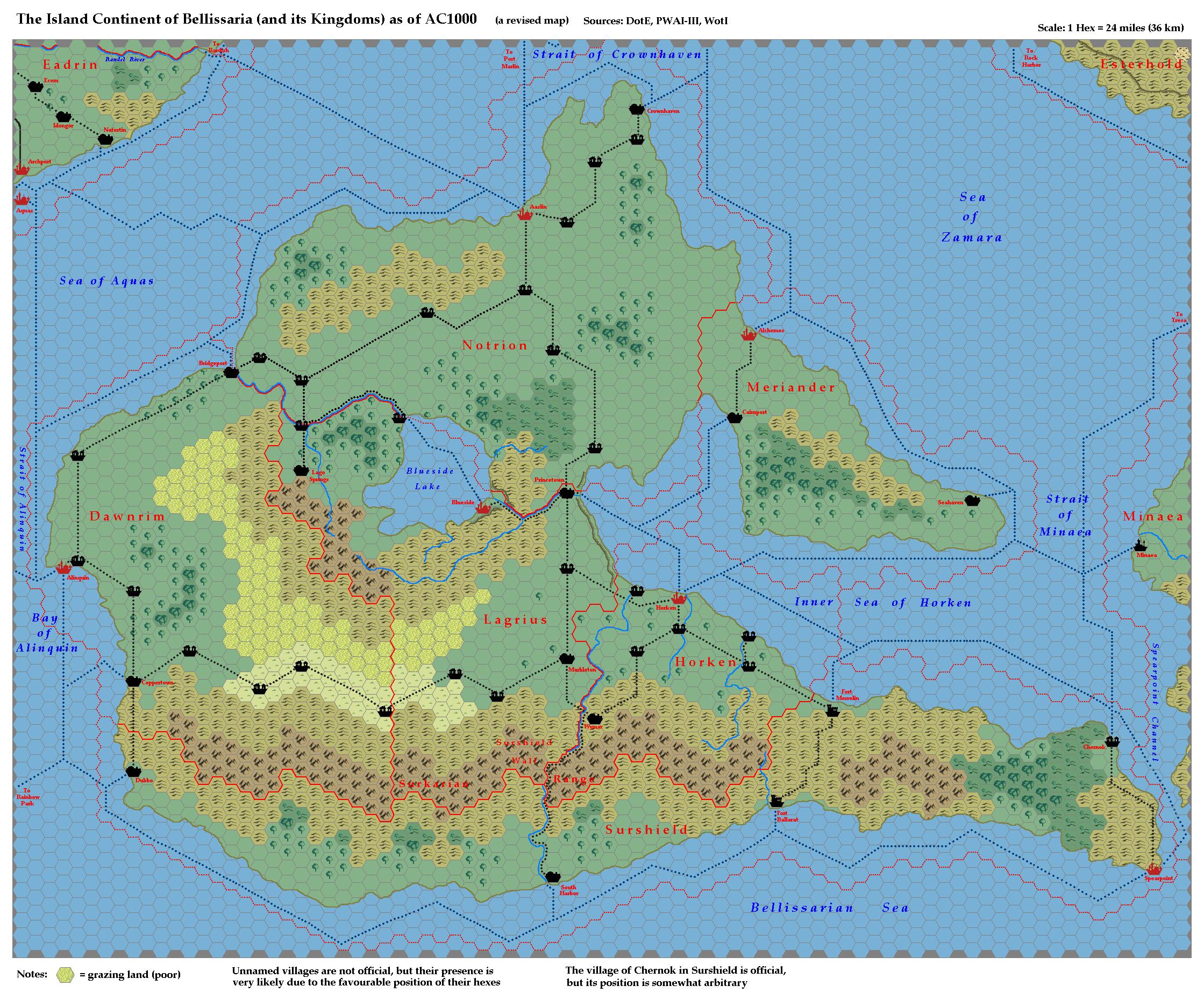 The Continent of Bellissaria, 24 miles per hex by Michele Carpita, July 2006