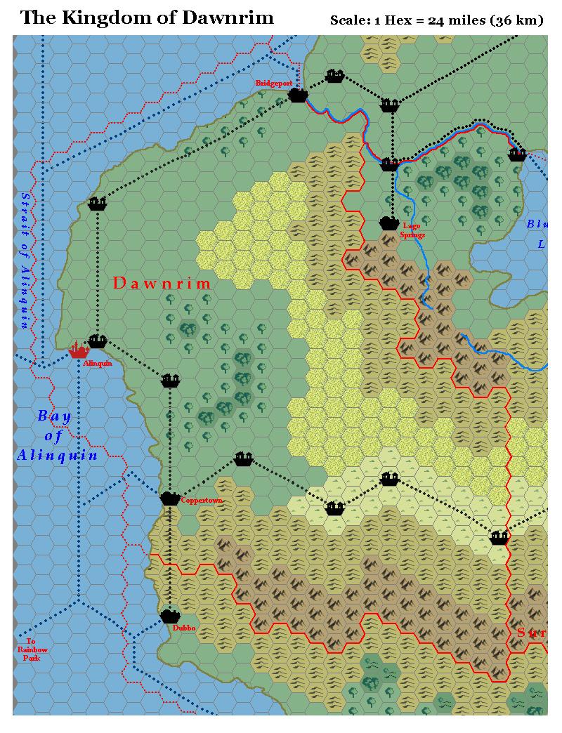 The Kingdom of Dawnrim, 24 miles per hex by Michele Carpita, July 2006