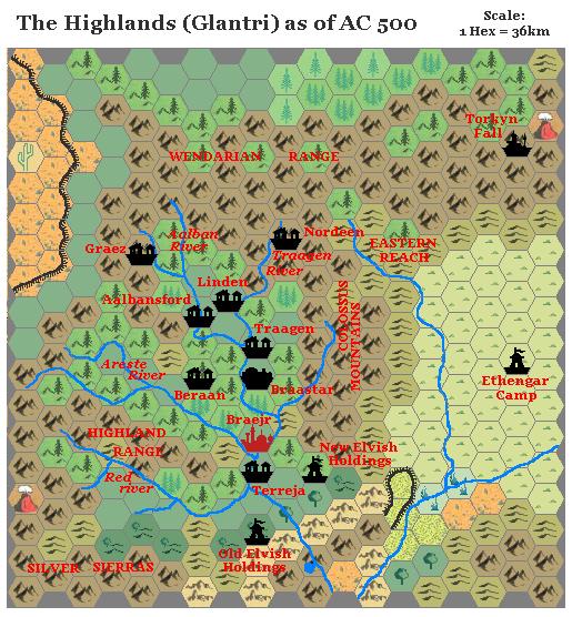 The Highlands 500 AC, 24 miles per hex by Michele Carpita, July 2006