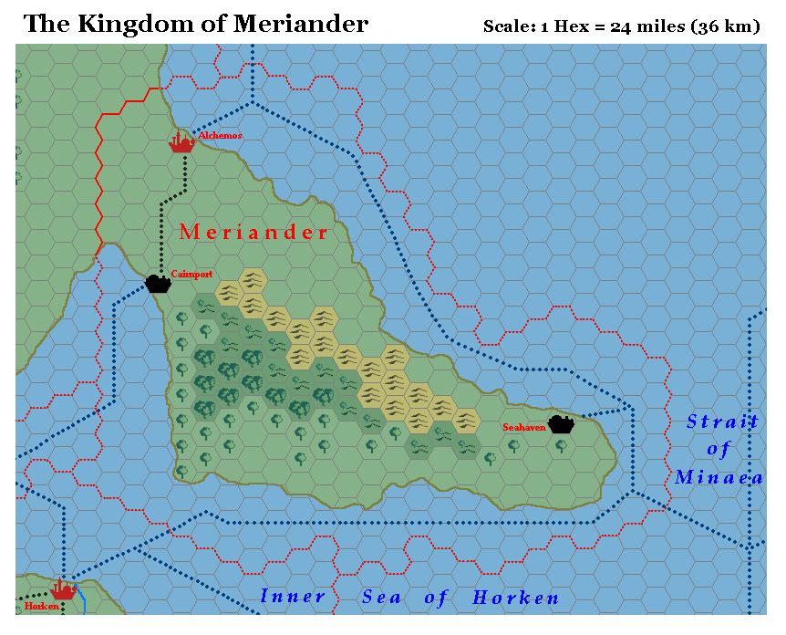 The Kingdom of Meriander, 24 miles per hex by Michele Carpita, July 2006