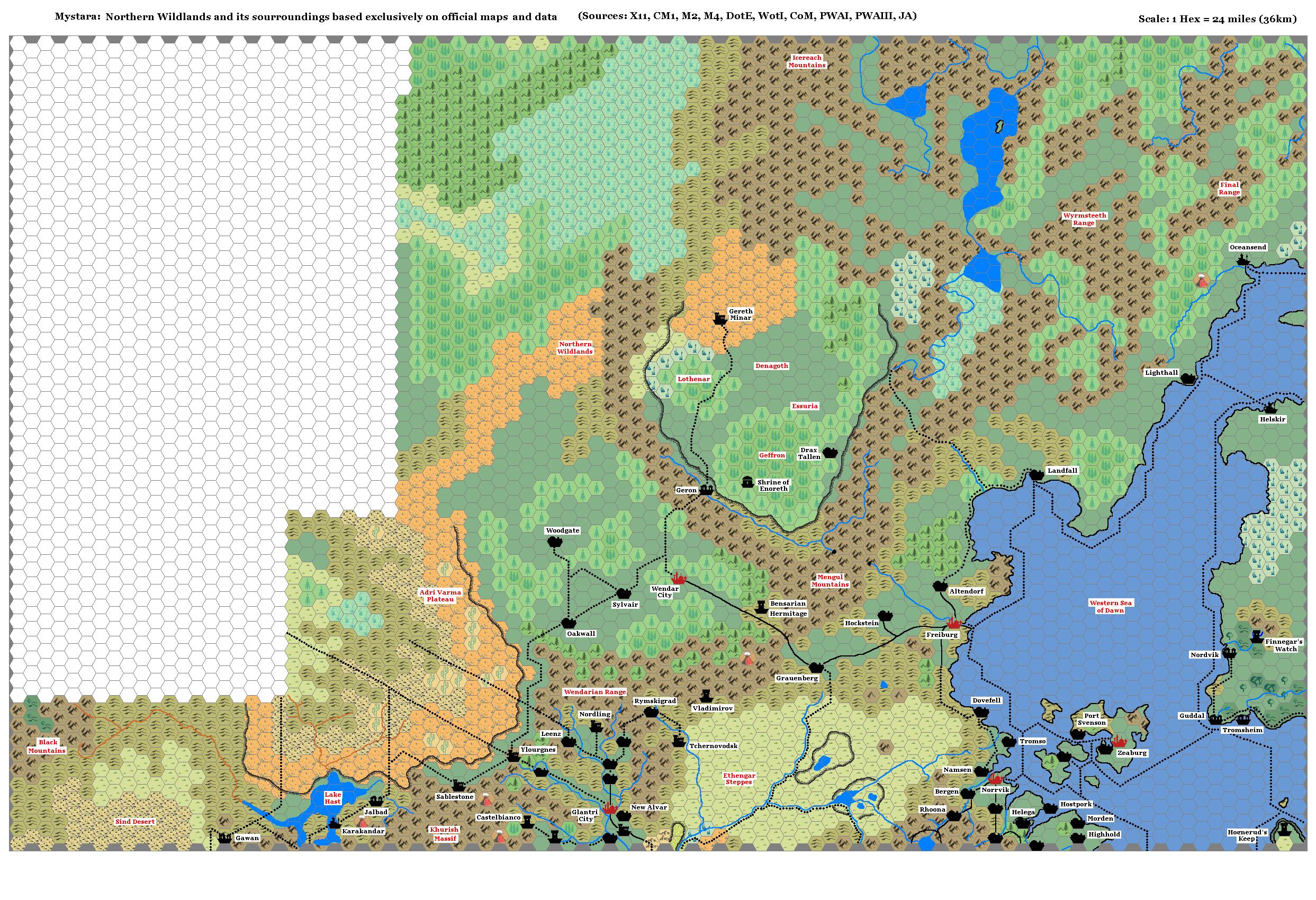 Northern Wildlands, 24 miles per hex by Michele Carpita, March 2006