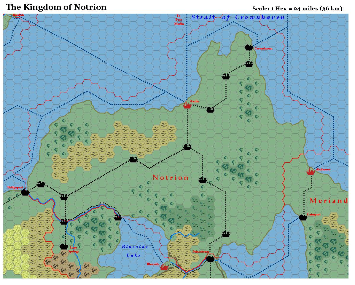 The Kingdom of Notrion, 24 miles per hex by Michele Carpita, July 2006