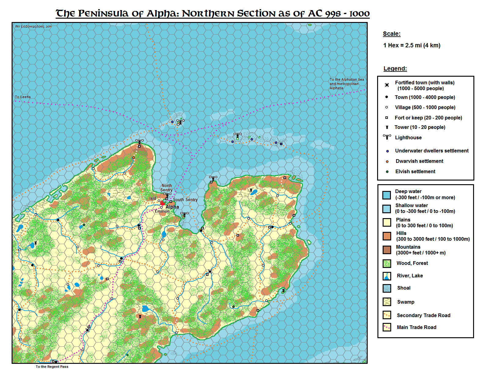 Alpha Peninsula, 2.5 miles per hex by Michele Carpita, August 2013